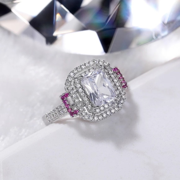 New Women’s 925 Silver Radiant Lovely Diamond Ring - Picture 6 of 6